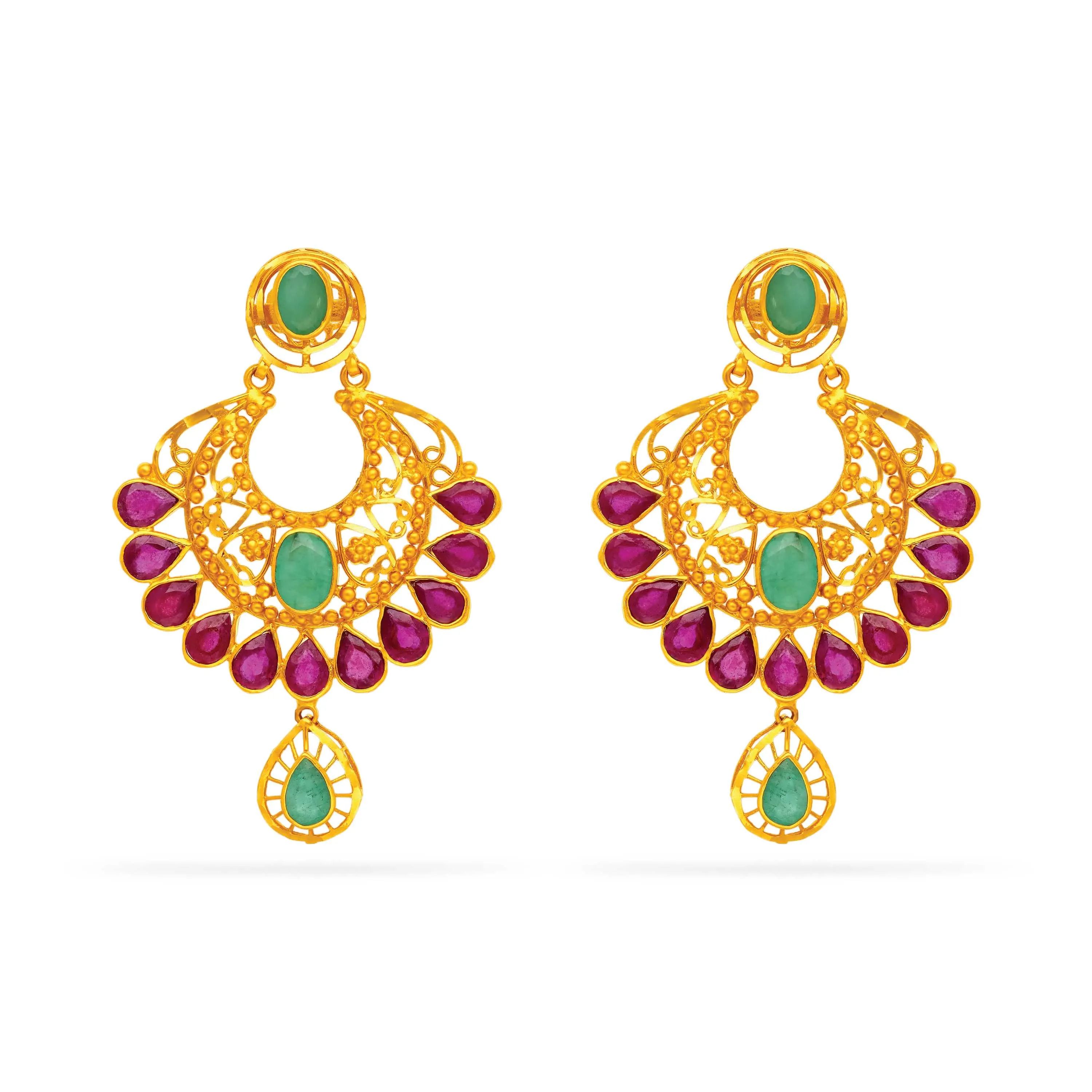 Unique 22KT Gold Studs with Rubies and Emeralds
