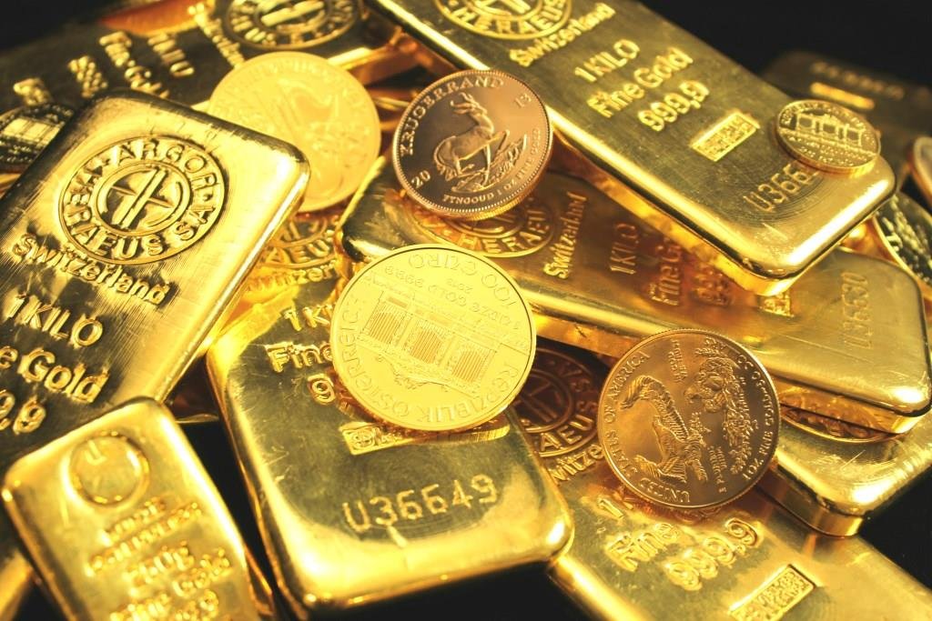 Gold bars and coins